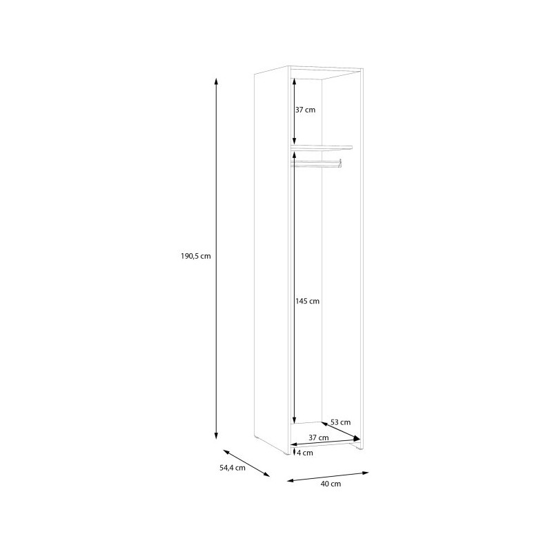 Wąska szafa ubraniowa 40 cm Econobox 2 ECBS811 biały