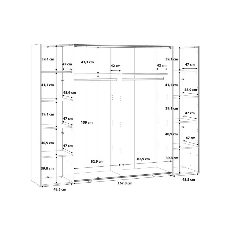 Szafa 4-drzwiowa z lustrem 270 cm Narago RXGS82511 piaskowy
