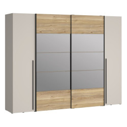 Szafa 4-drzwiowa z lustrem 270 cm Narago RXGS82511 piaskowy