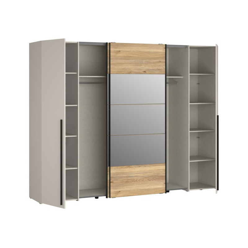 Szafa 4-drzwiowa z lustrem 270 cm Narago RXGS82511 piaskowy