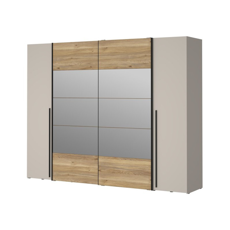 Szafa 4-drzwiowa z lustrem 270 cm Narago RXGS82511 piaskowy