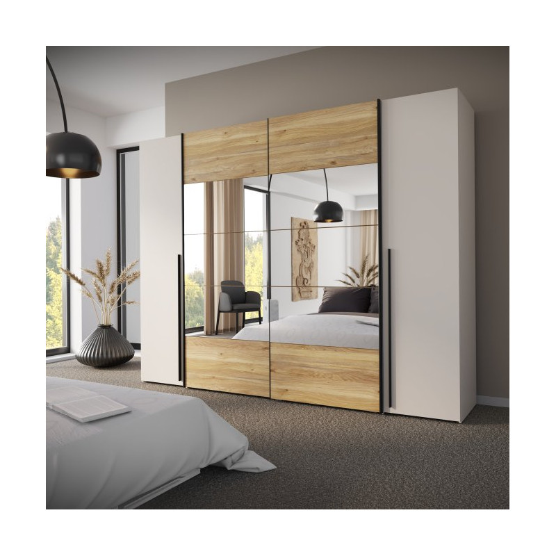 Szafa 4-drzwiowa z lustrem 270 cm Narago RXGS82511 piaskowy