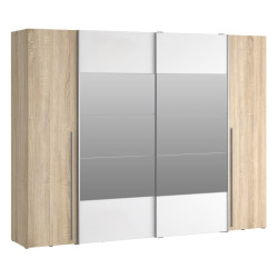 Szafa 4-drzwiowa z lustrem 270 cm Narago RXGS82511 dąb sonoma/biały