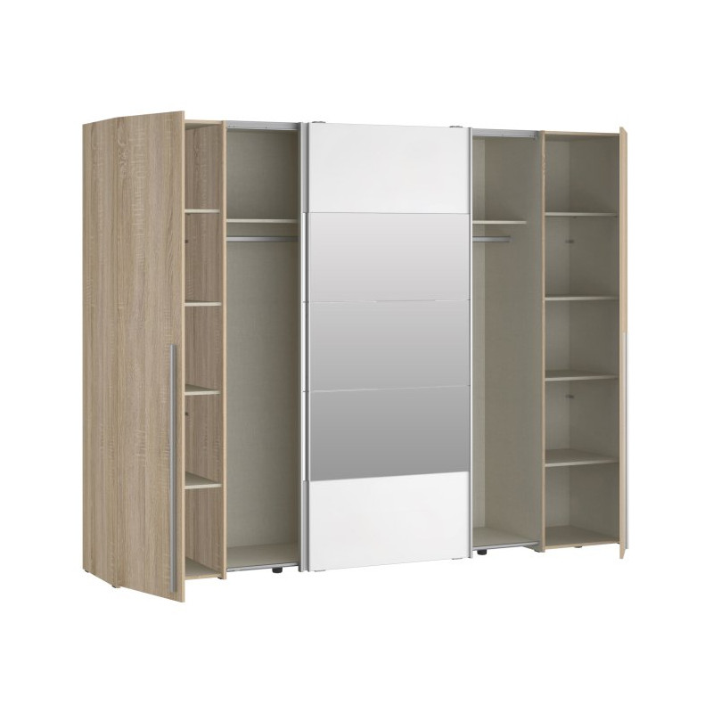 Szafa 4-drzwiowa z lustrem 270 cm Narago RXGS82511 dąb sonoma/biały