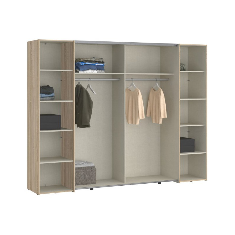 Szafa 4-drzwiowa z lustrem 270 cm Narago RXGS82511 dąb sonoma/biały