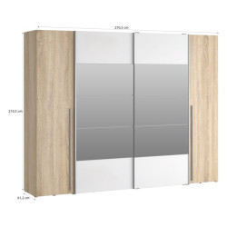Szafa 4-drzwiowa z lustrem 270 cm Narago RXGS82511 dąb sonoma/biały