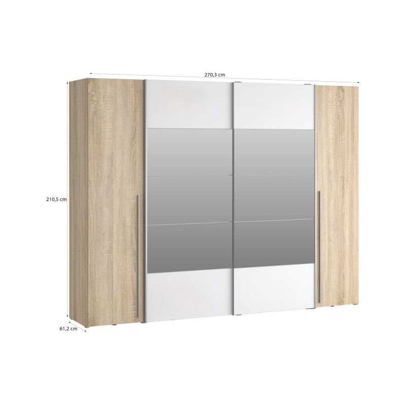 Szafa 4-drzwiowa z lustrem 270 cm Narago RXGS82511 dąb sonoma/biały
