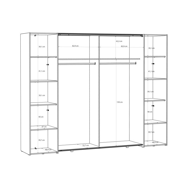 Szafa 4-drzwiowa z lustrem 270 cm Narago RXGS82511 dąb sonoma/biały