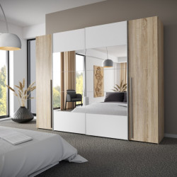 Szafa 4-drzwiowa z lustrem 270 cm Narago RXGS82511 dąb sonoma/biały
