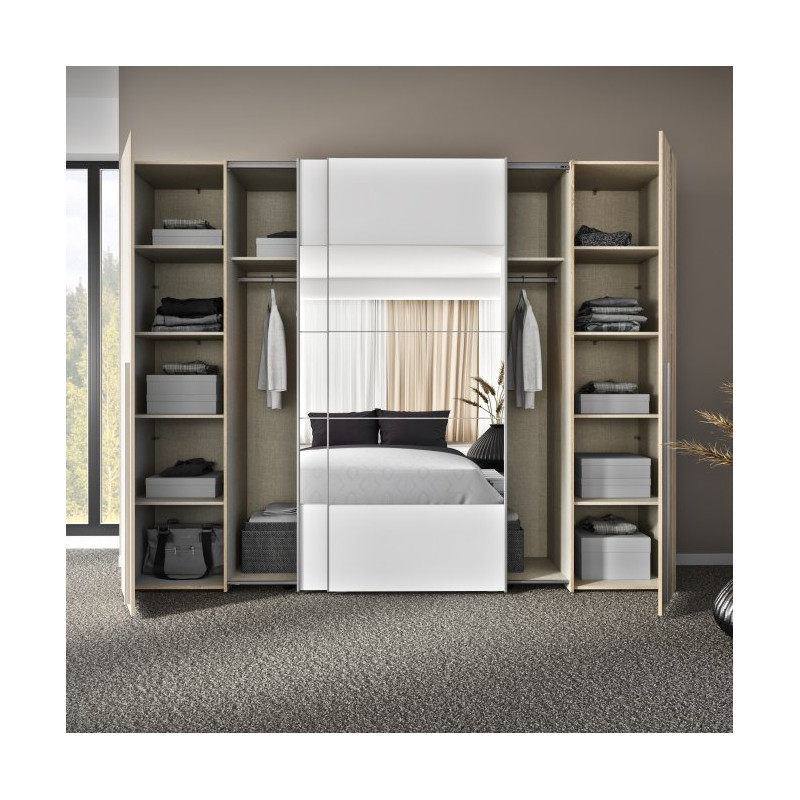 Szafa 4-drzwiowa z lustrem 270 cm Narago RXGS82511 dąb sonoma/biały