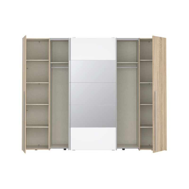 Szafa 4-drzwiowa z lustrem 270 cm Narago RXGS82511 dąb sonoma/biały
