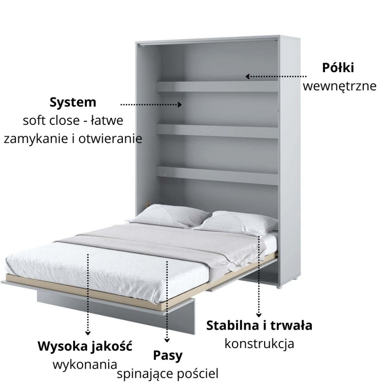 Półkotapczan Pionowy BED CONCEPT BC-01 140X200 Szary Lenart
