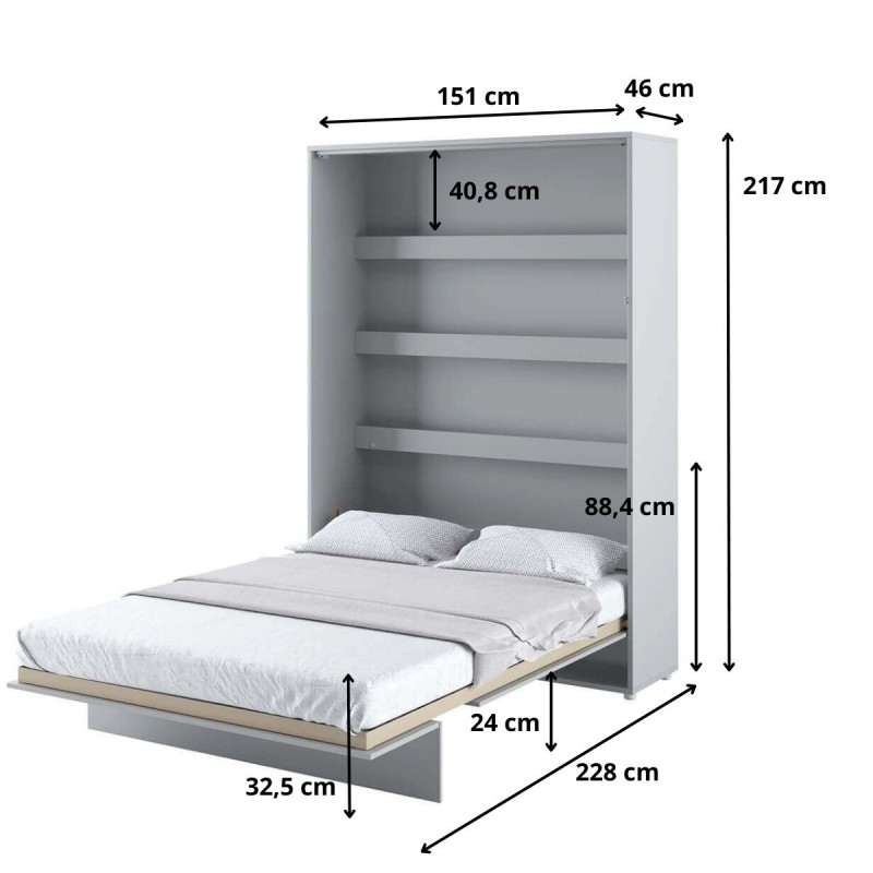 Półkotapczan Pionowy BED CONCEPT BC-01 140X200 Szary Lenart