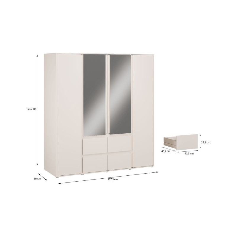 Szafa z lustrem 180 cm Lisson LSQS845M piaskowy