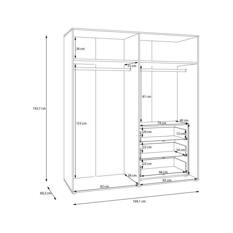 Szafa ubraniowa 170 cm Lisson LSQS843M piaskowy
