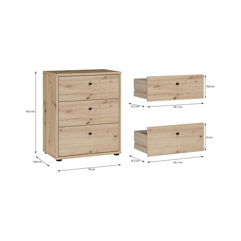 Mała komoda z szufladami Archbox T2KK112 | kolor dąb artisan