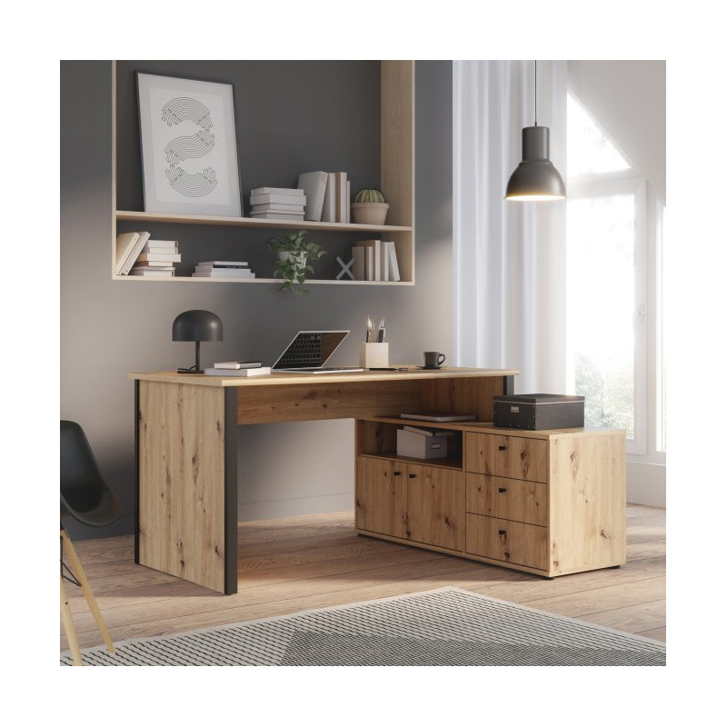 Biurko z komodą Archbox T2KB231L dąb artisan/czarny