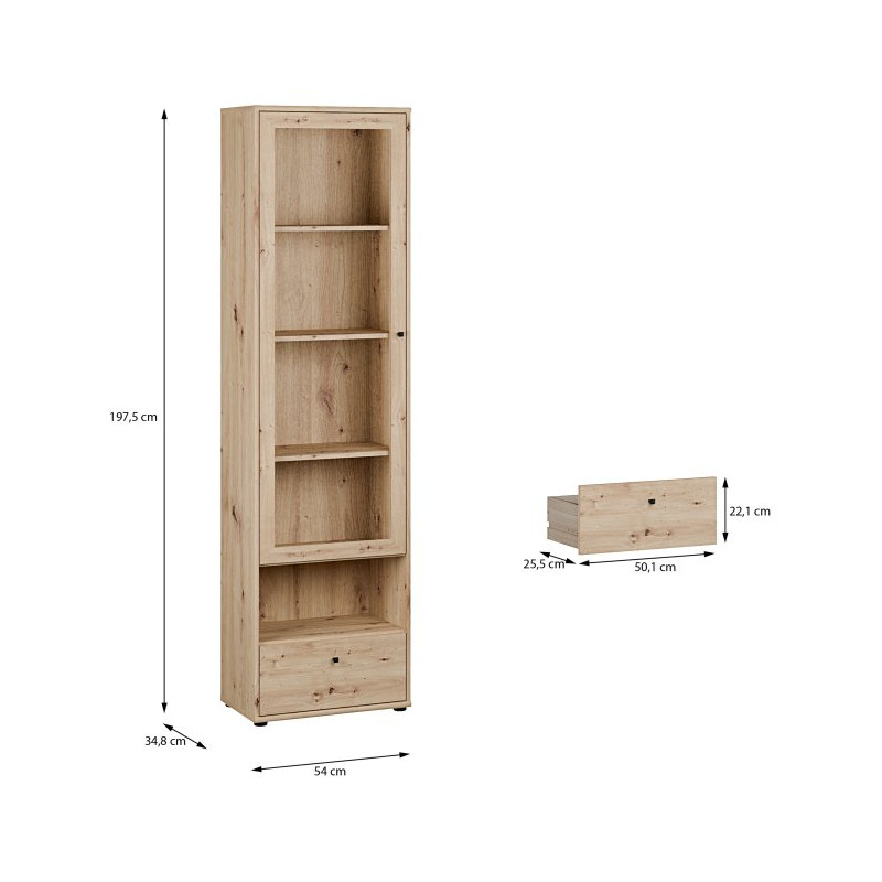 Wąska witryna z szufladą Archbox T2KV811 dąb artisan