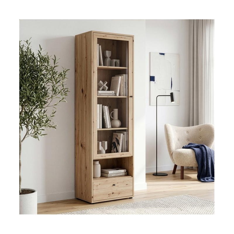Wąska witryna z szufladą Archbox T2KV811 dąb artisan