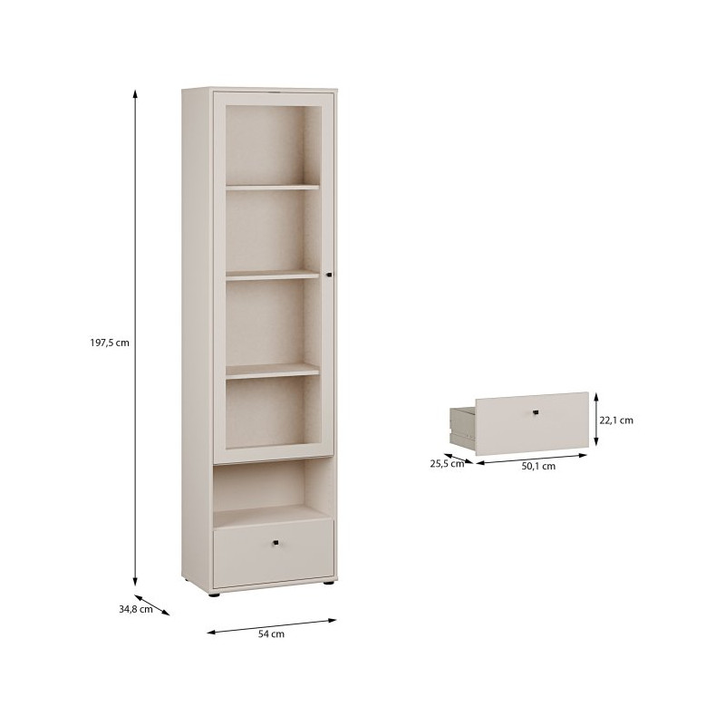 Wąska witryna z szufladą Archbox T2KV811 piaskowy