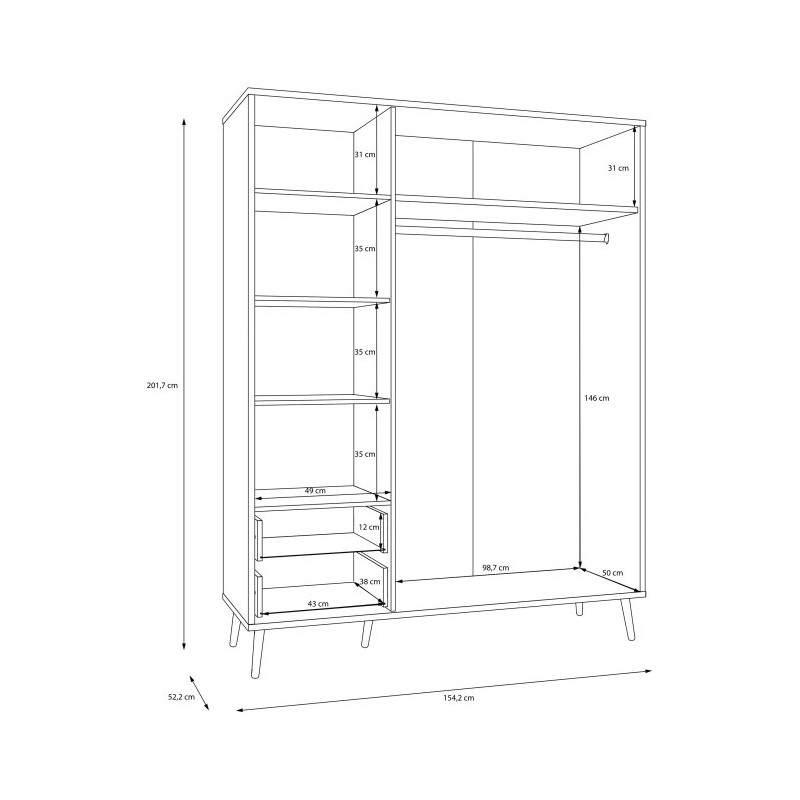 Szafa ubraniowa 150 cm Harllson HLTS731LEC szałwiowy/dąb mauvella