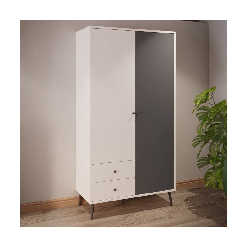 Szafa do sypialni 100 cm Harllson HLTS721LEC biały/uni wolfram szary