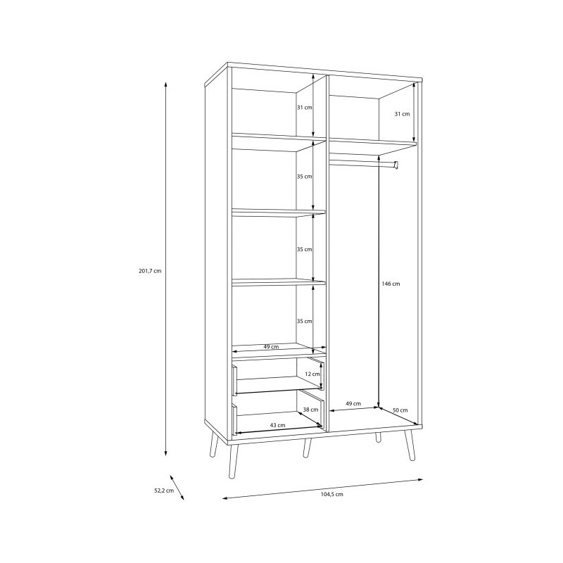 Szafa do sypialni 100 cm Harllson HLTS721LEC biały/dąb mauvella