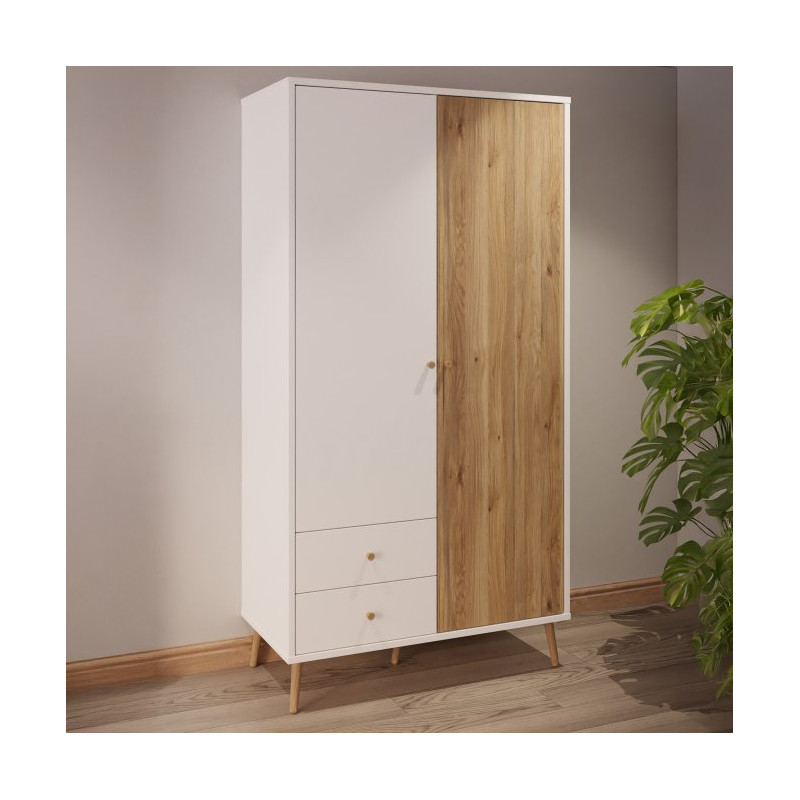 Szafa do sypialni 100 cm Harllson HLTS721LEC biały/dąb mauvella