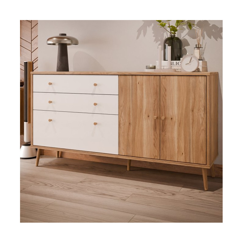 Komoda na nóżkach 160 cm Harllson | dąb mauvella/biały