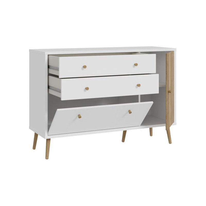 Komoda z szufladami 120 cm Harllson | biały/dąb mauvella