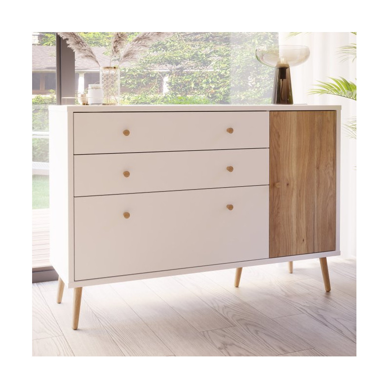 Komoda z szufladami 120 cm Harllson | biały/dąb mauvella