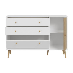Komoda z szufladami 120 cm Harllson | biały/dąb mauvella