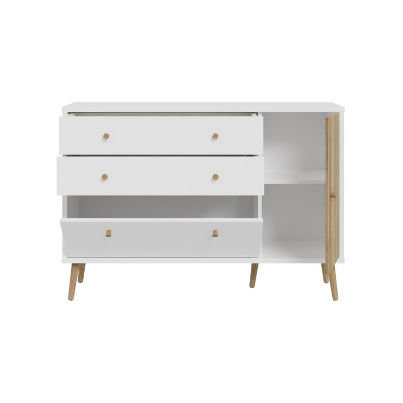 Komoda z szufladami 120 cm Harllson | biały/dąb mauvella