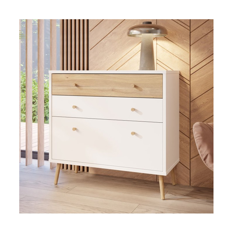 Mała komoda 90 cm Harllson HLTK211EC biały/dąb mauvella