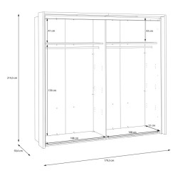 Szafa przesuwna z oświetleniem 230 cm do sypialni | piaskowy/dąb mauvella
