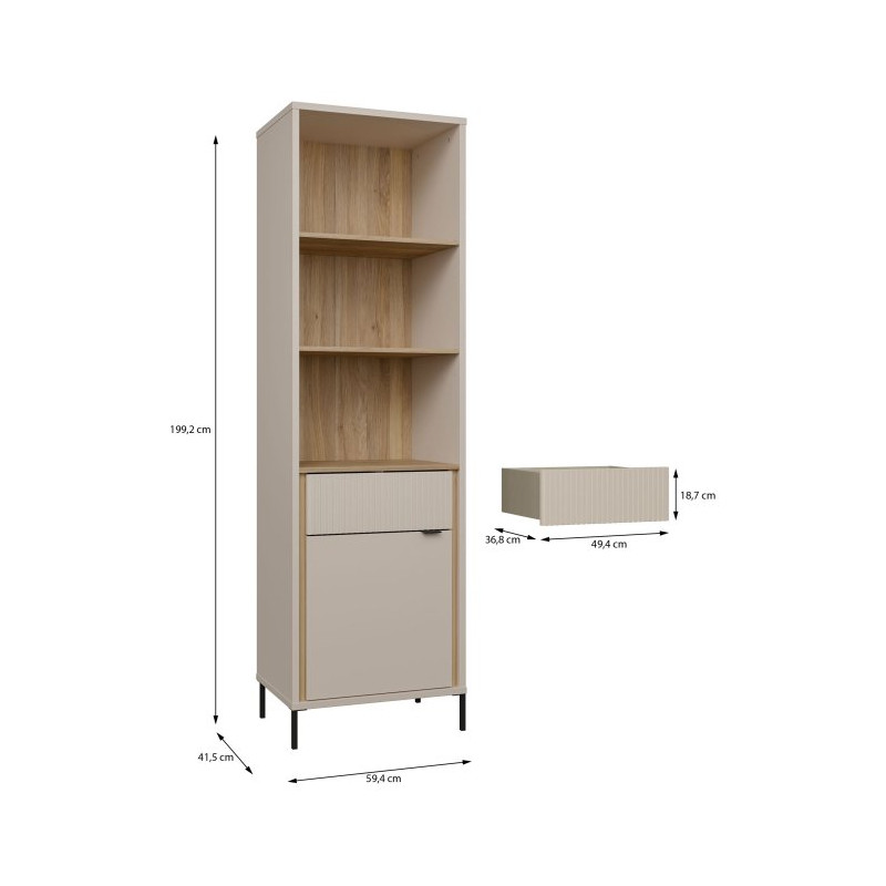 Regał z szafką 60 cm Seravel – idealny do małych wnętrz