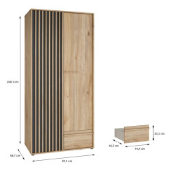 Dwudrzwiowa szafa ubraniowa 93 cm Arank | dąb mauvella/czarny