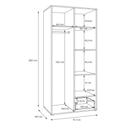 Dwudrzwiowa szafa ubraniowa 93 cm Arank | dąb mauvella/czarny