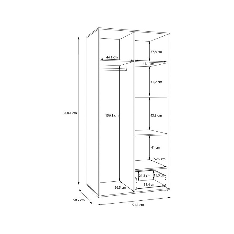 Dwudrzwiowa szafa ubraniowa 93 cm Arank | dąb mauvella