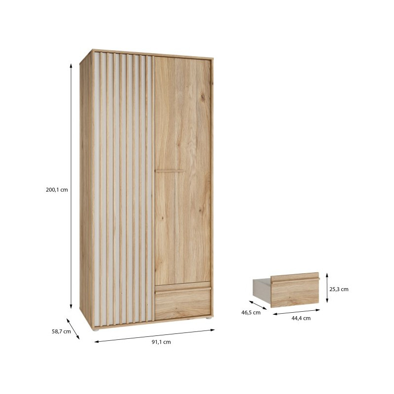Dwudrzwiowa szafa ubraniowa 93 cm Arank | dąb mauvella