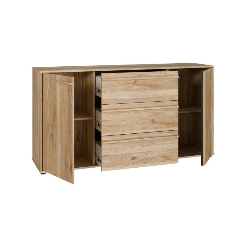 Komoda z szufladami 160 cm Arank | dąb mauvella/czarny