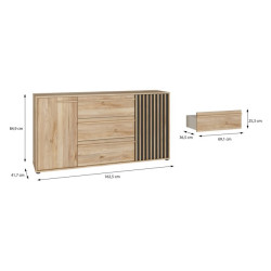 Komoda z szufladami 160 cm Arank | dąb mauvella/czarny