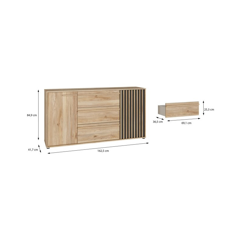 Komoda z szufladami 160 cm Arank | dąb mauvella/czarny