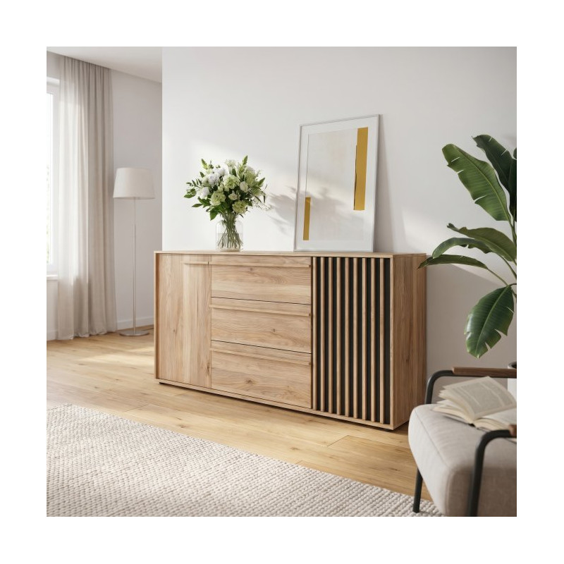Komoda z szufladami 160 cm Arank | dąb mauvella/czarny