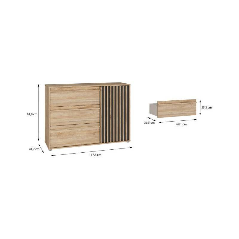 Komoda z szufladami 120 cm Arank | dąb mauvella/czarny