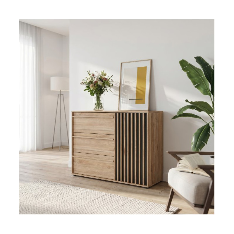 Komoda z szufladami 120 cm Arank | dąb mauvella/czarny