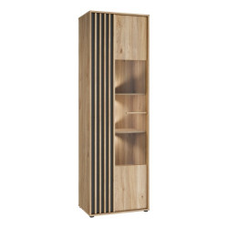 Wąska witryna 65 cm Arank do salonu | dąb mauvella/czarny