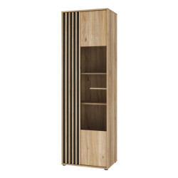 Wąska witryna 65 cm Arank do salonu | dąb mauvella/czarny