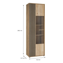 Wąska witryna 65 cm Arank do salonu | dąb mauvella/czarny