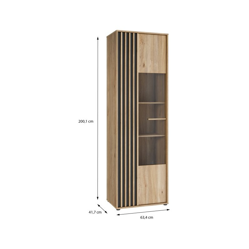 Wąska witryna 65 cm Arank do salonu | dąb mauvella/czarny